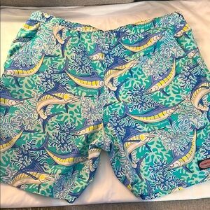 Vineyard Vines Blue and Yellow Marlin Bathing Suit Sz Small
